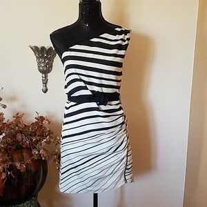 Black and Cream one shoulder dress